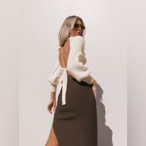 Cream Open Back Princess Polly Turtleneck Sweater